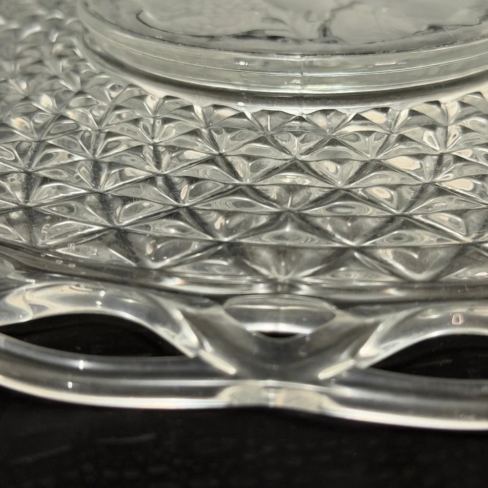Vintage Pressed Glass Serving‎ Plate Lace Edge Fruit Pattern Cottage Farmhouse